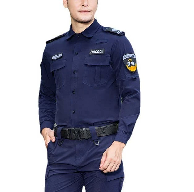 Navy blue men long sleeve breathable wear resistant hotel security uniforms 1