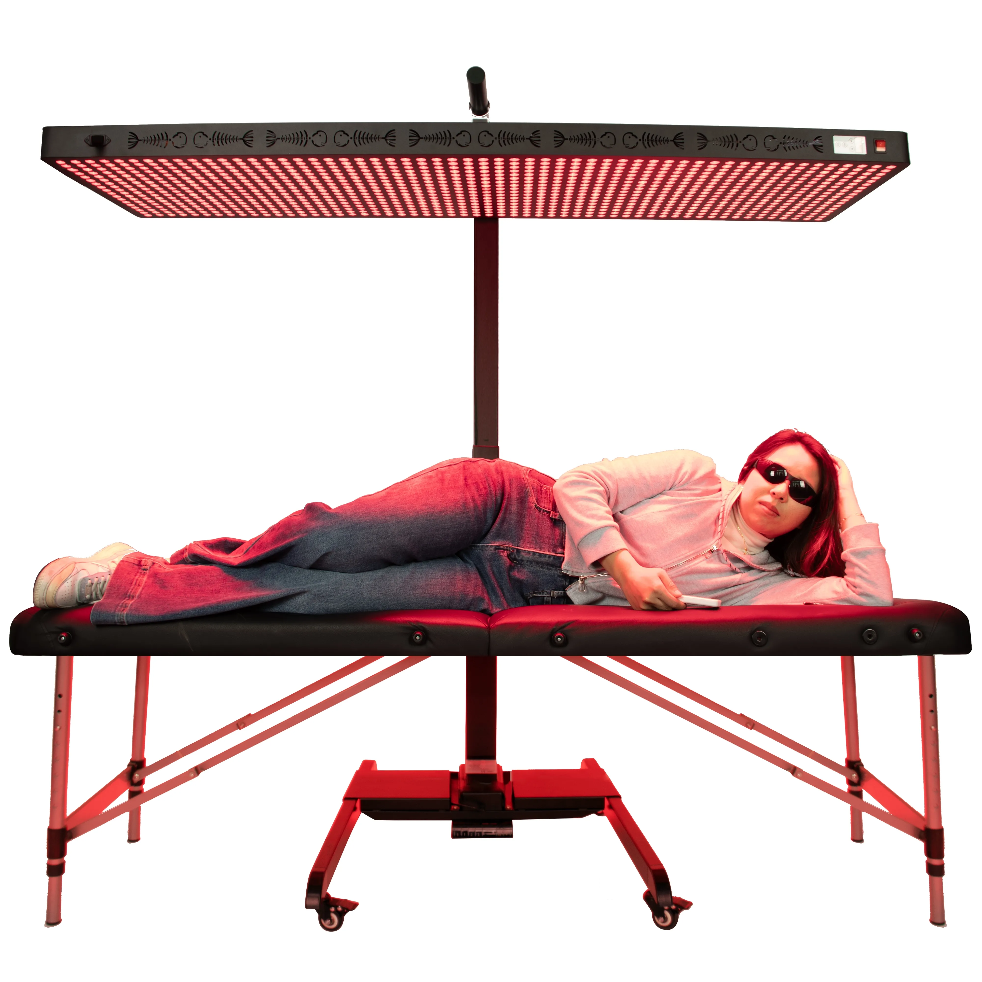 over view the Sunsred S3000PRO red light therapy panel with vertical horizontal stand
