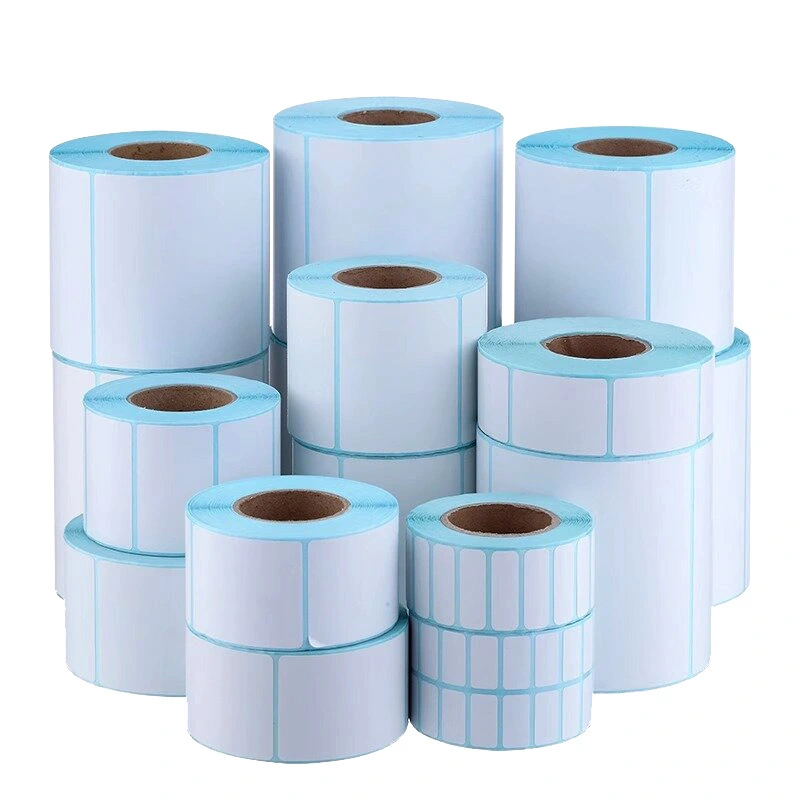 Etiqueta térmica directa personalizada 58x60 58x40, pegatina de papel autoadhesiva en blanco o impresa, código de barras blanco, rollo de etiquetas a escala de 58mm 1