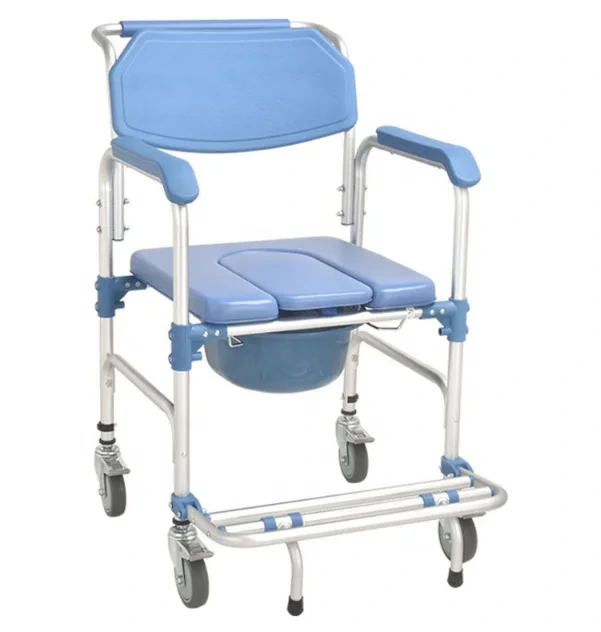 Inodoro móvil con ruedas para personas mayores y discapacitadas, azul, silla de hospital 1