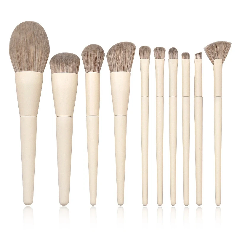 10pcs Beige Makeup Brush Set for Powder, Foundation, and Eye Shadow 1