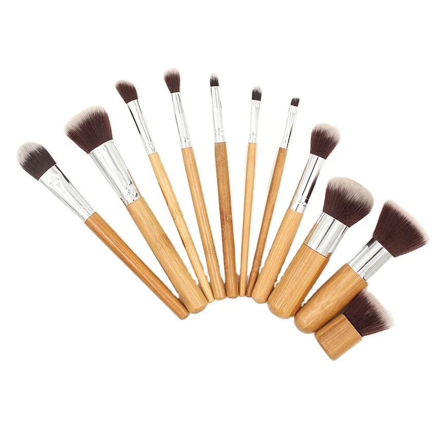 11 Piece Bamboo Makeup Brush Set - Professional Cosmetic Brush Set 1