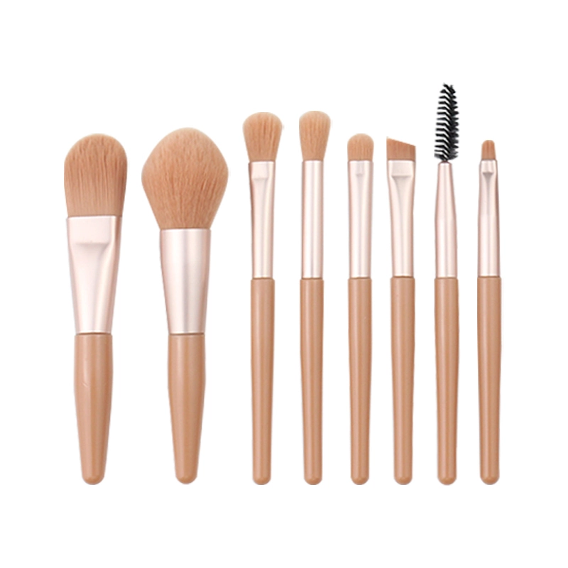 8 Pcs Mini Wood Handle Nylon Makeup Brush Set - Easy to Carry 1