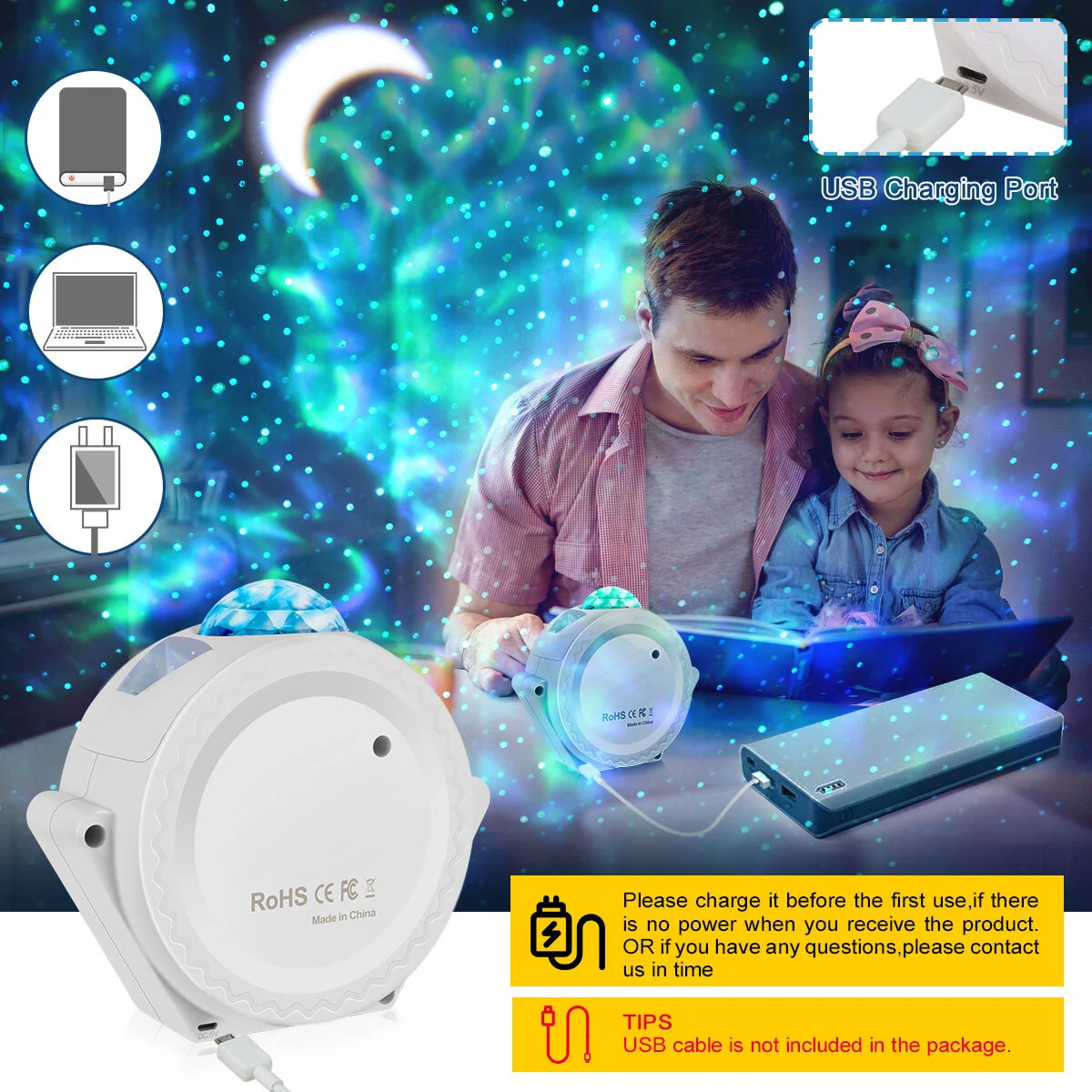 Music Control Starry Sky Ocean Projector Bedroom Living room Decorative Light lamp Colorful USB LED Moon Nebula Night Light for Kids 1