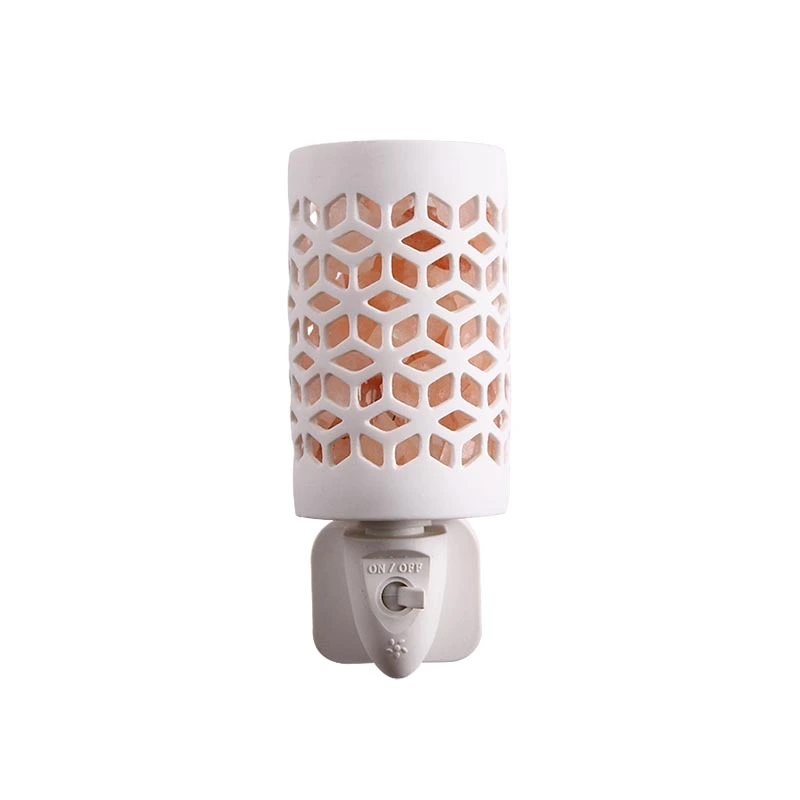 Plug-in Crystal Himalayan Salt Night Light With Ceramic Cover and Exquisite Carving Pattern 1