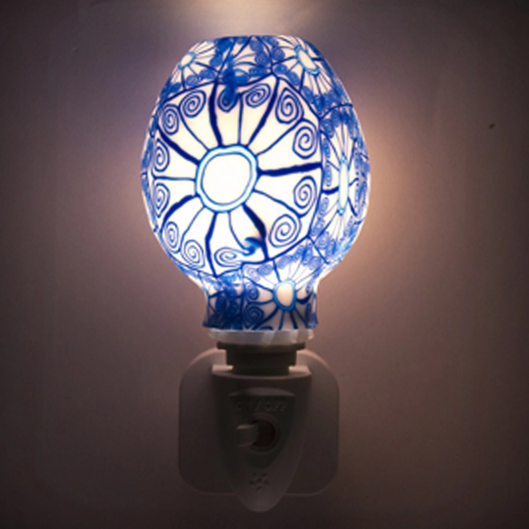 ETL CE SAA CB BS Aroma Essential Oil soft Art glass blue flowers design night light 110v 220v 7w GL-RT06 1