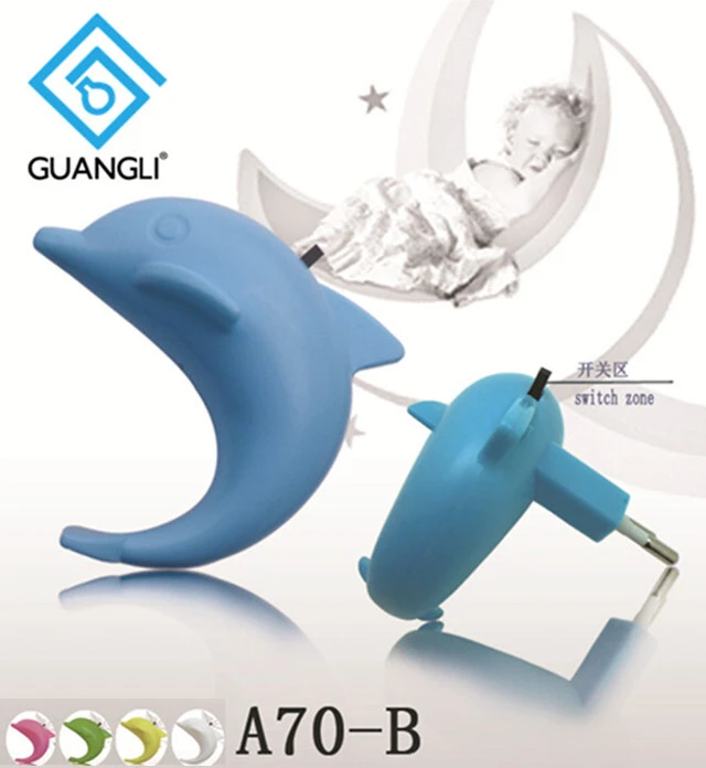 plug in night light with 0.6W and 110V or 220V Dolphin shape baby LED mini switch 1