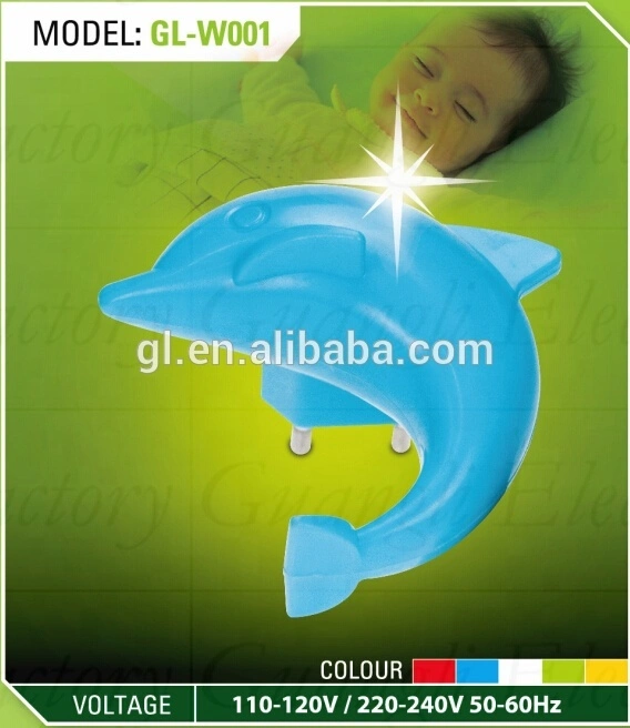 Dolphin shape baby LED mini switch plug in night light with 0.6W and 110V or 220V 1