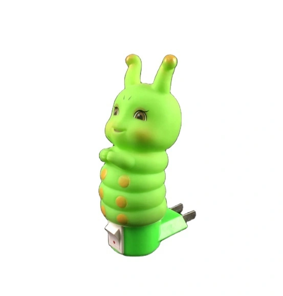 W039 Soft cute Caterpillar silicone shape LED SMD mini switch plug in night light with AC 110V 220V 1