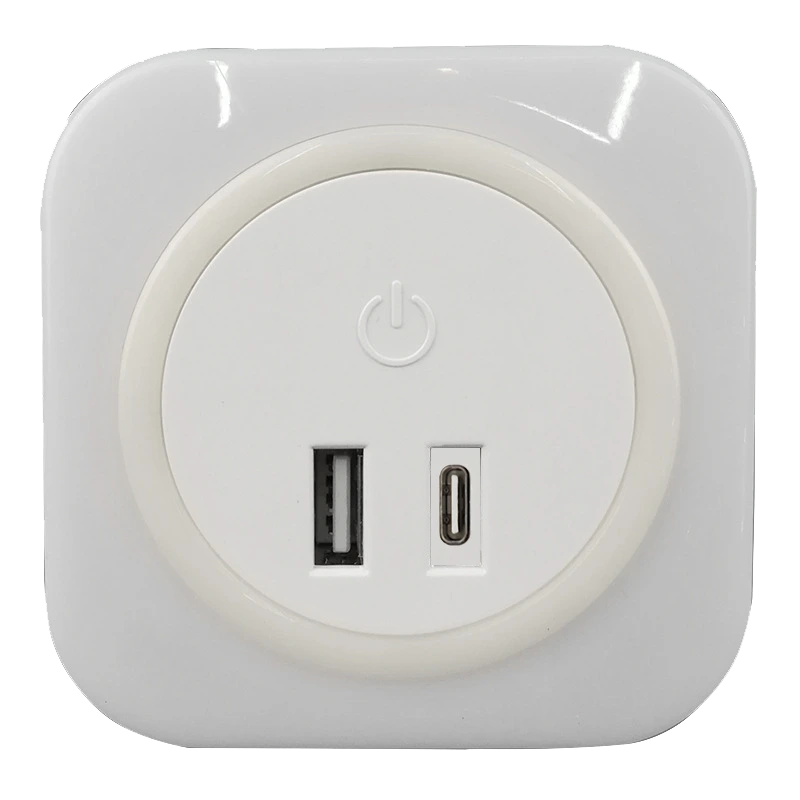 OEM A92D 5V 2.1A Output Travel square Dimmer induction LED Night Light USB+Type-c Wall Plate for Fast Charger 1