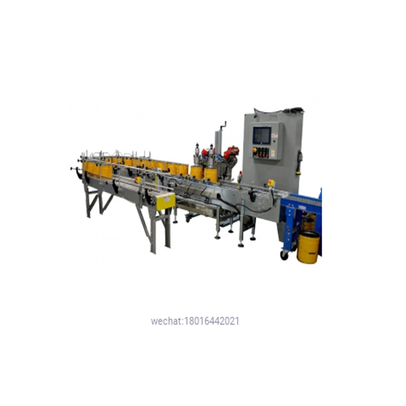 2 – Head In-line Automatic Net Weight Filling & Crimp Closing Machine for Gallon to Pail Containers with DFS Fill Cart 1