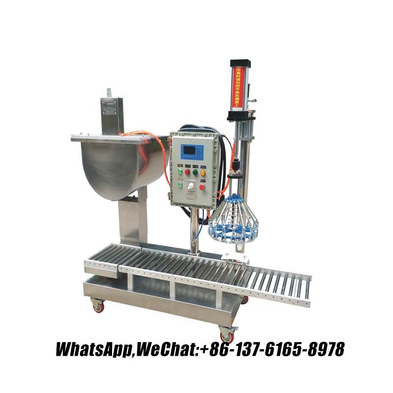 Easy to Operate Semi-Auto Chemical Pail Filling Machine for Paint with a Cap PLC控制的化工灌装机,粘稠液体灌装机,活塞式灌装机