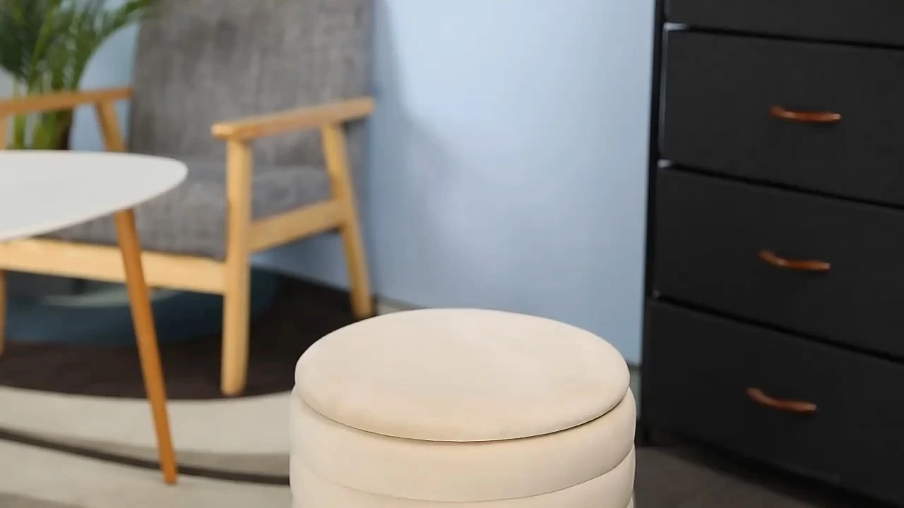 Bosca Stórála Otamánach Babhta Velvet Pouffe Footstool Ollainnis 15.5'' Suíochán Stól Padded le Bonn Adhmaid, Stól Vanity Footrest le claibíní don Seomra Maireachtála Seomra Leapa Snack BALCÓIN-8810 1