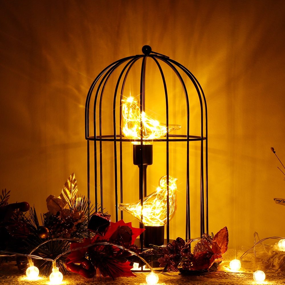Vintage Επιτραπέζιο Ασύρματο Φωτιστικό Birdcage Glowing Bird Light Διακοσμητικό Φωτιστικό Μπαταρίας με Δαχτυλίδι-30256 1