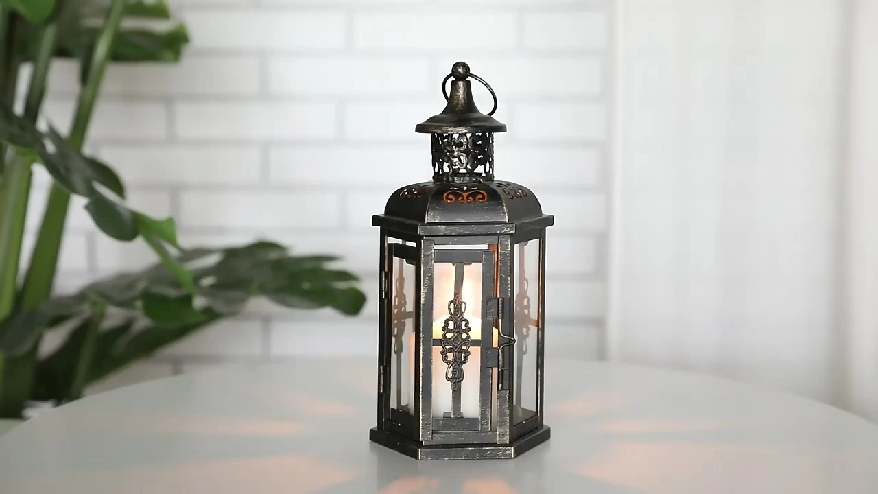 Vintage marokkansk Ramadan sort metal stearinlys Lanterne Smedejern Dekorativ Lanterne Hul Udskåret Dekorativ 1