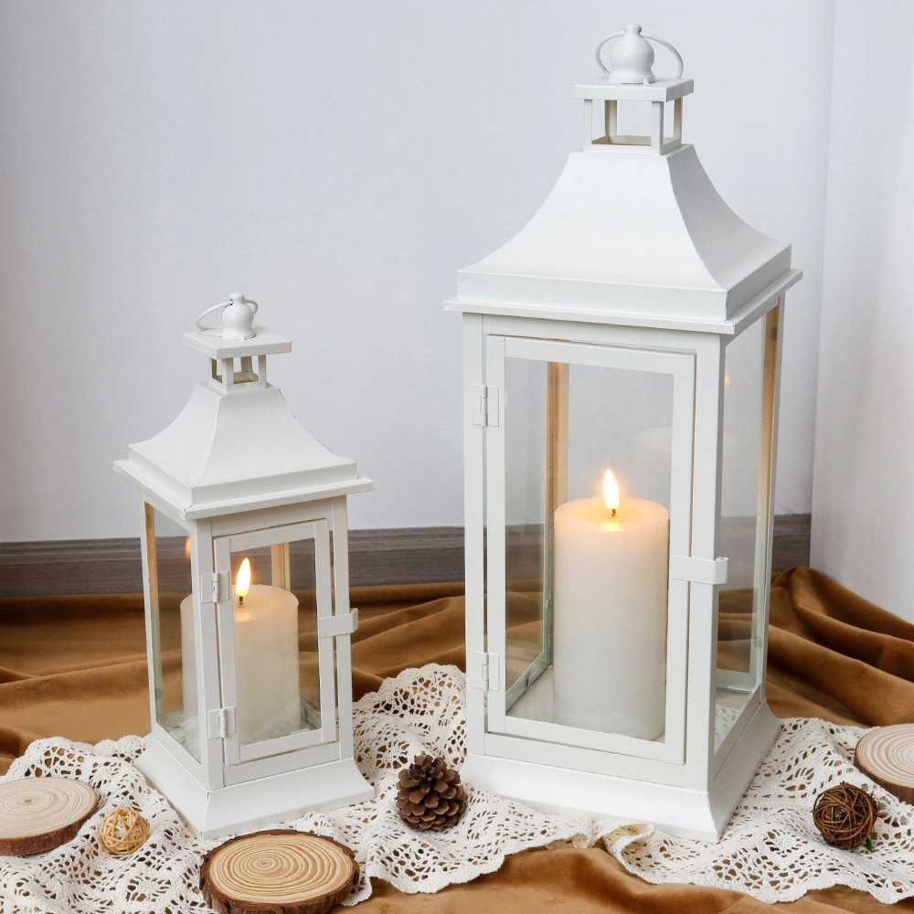 Juego de 2 farolillos de vela negros de 20 de alto, vela decorativa para el suelo, juego de farolillos para boda al aire libre4356 1