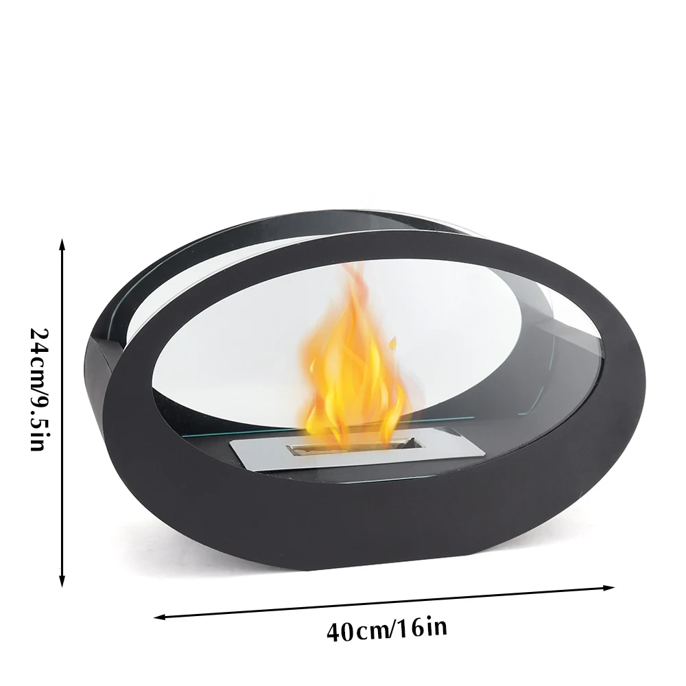 New Design Elliptical Glass Smokeless Ethanols Table Fireplace Outdoor Eco-friendly Black Fire Pit 1