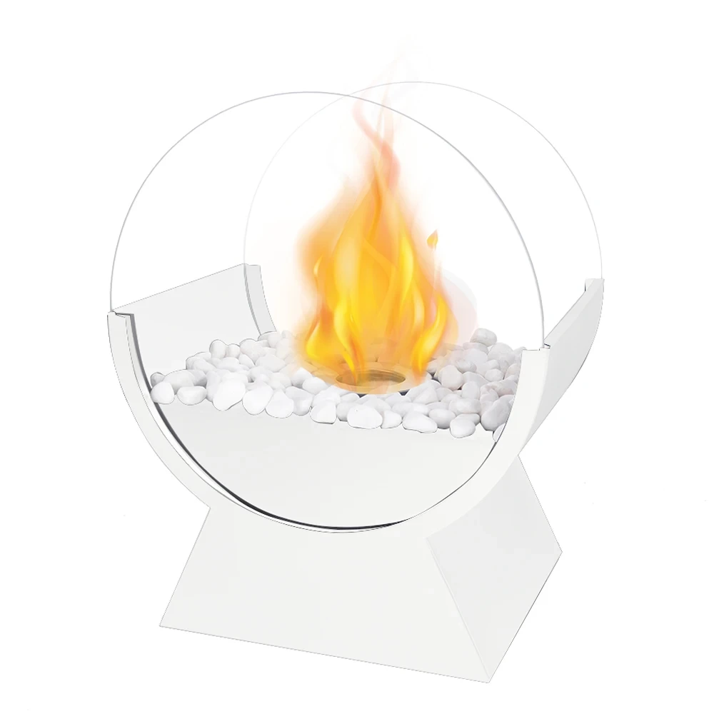 White Table Fireplace Round Glass Round Shape New Bio Ethanol Outdoor Black Modern Home Office Indoor Decor 1