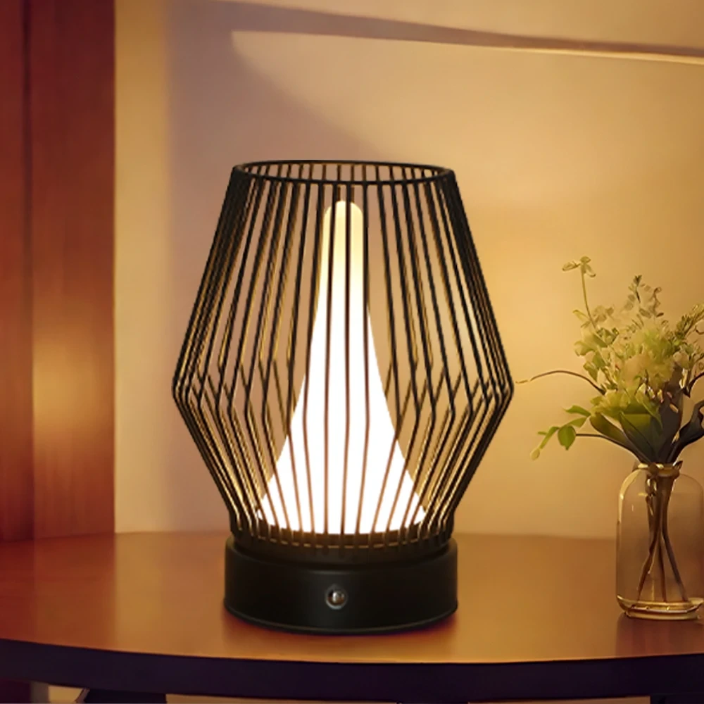 Black Metal Wireless Metal Cage Table Lamp Creative Table Lamp Desk Lamp For Indoor Dining Table Home Decorations 1