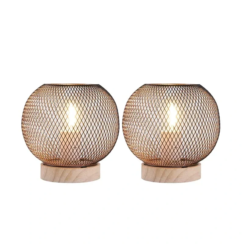 Circular With Wood Base Table Lamp High Decorative Cordless Lamp For Balcony Indoor Table Garden Metal Mesh Modern Table Lamp 1