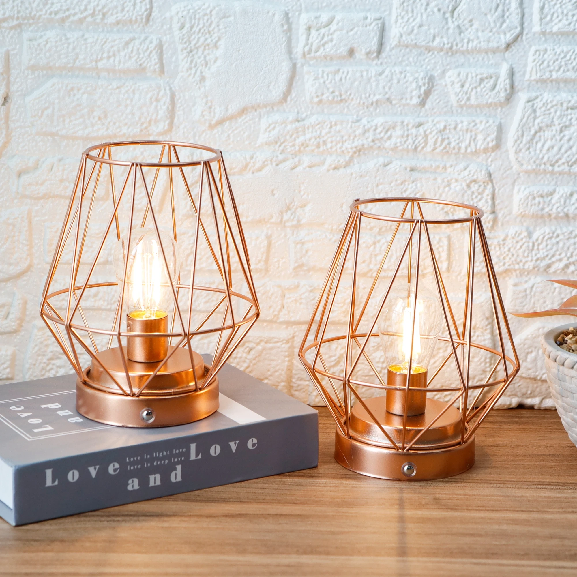Lámpara de mesa recargable por Usb, luz nocturna de hierro de oro rosa, Led con Control táctil, decoración navideña para dormitorio 1