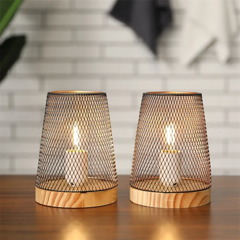Lámpara de mesa de malla, lámpara Led inalámbrica, juego de 2 lámparas de batería de Metal alimentadas por batería con bombilla Edison, temporizador de 6 horas, moderno, 7,5 pulgadas de alto 1