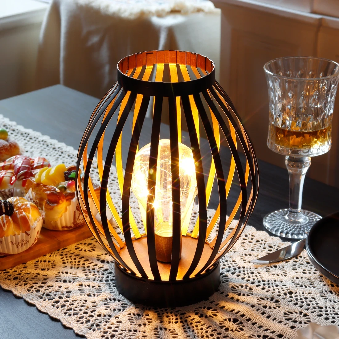 الإبداعية فانوس Led الرجعية ليلة ضوء السرير الموفرة للطاقة مصباح طاولة لغرفة النوم لتغذية هدية 1