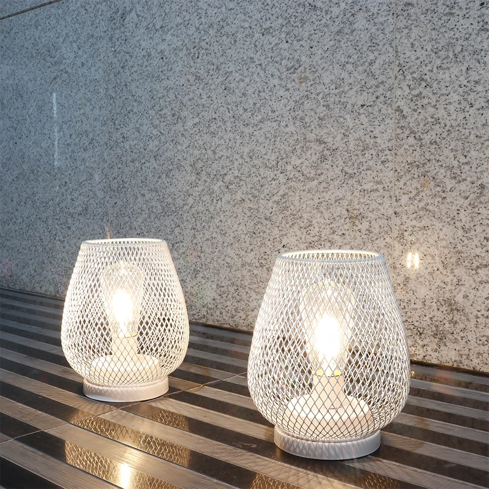 Set Of Two Metal Cage Cordless Battery Table Lamp Led Desk Lamp Battery Powered Heat Lamp For Gift Wedding Decor 1