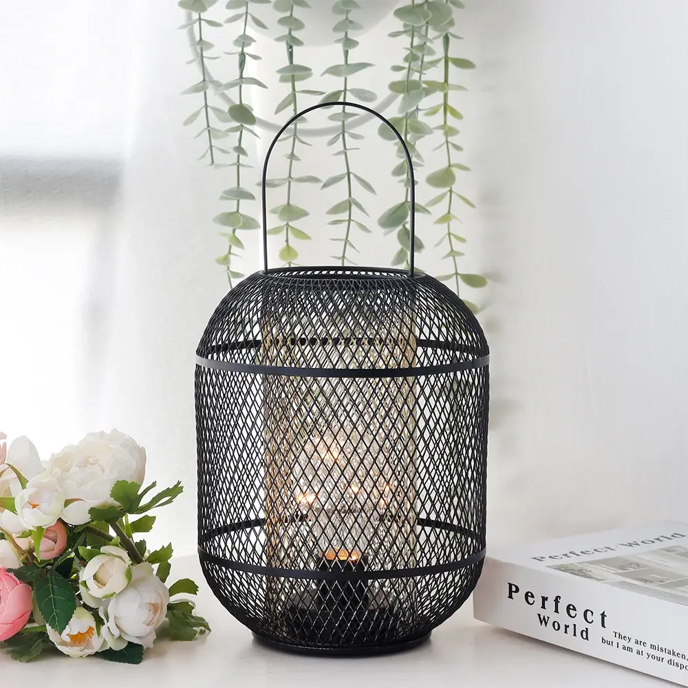Metal Cage Table Lamp Black - - NEW IMAGE 5