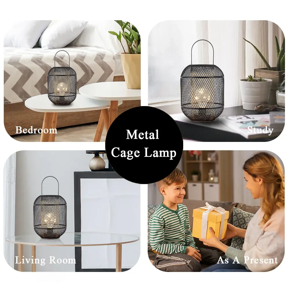 Metal Cage Table Lamp Black - - NEW IMAGE 7