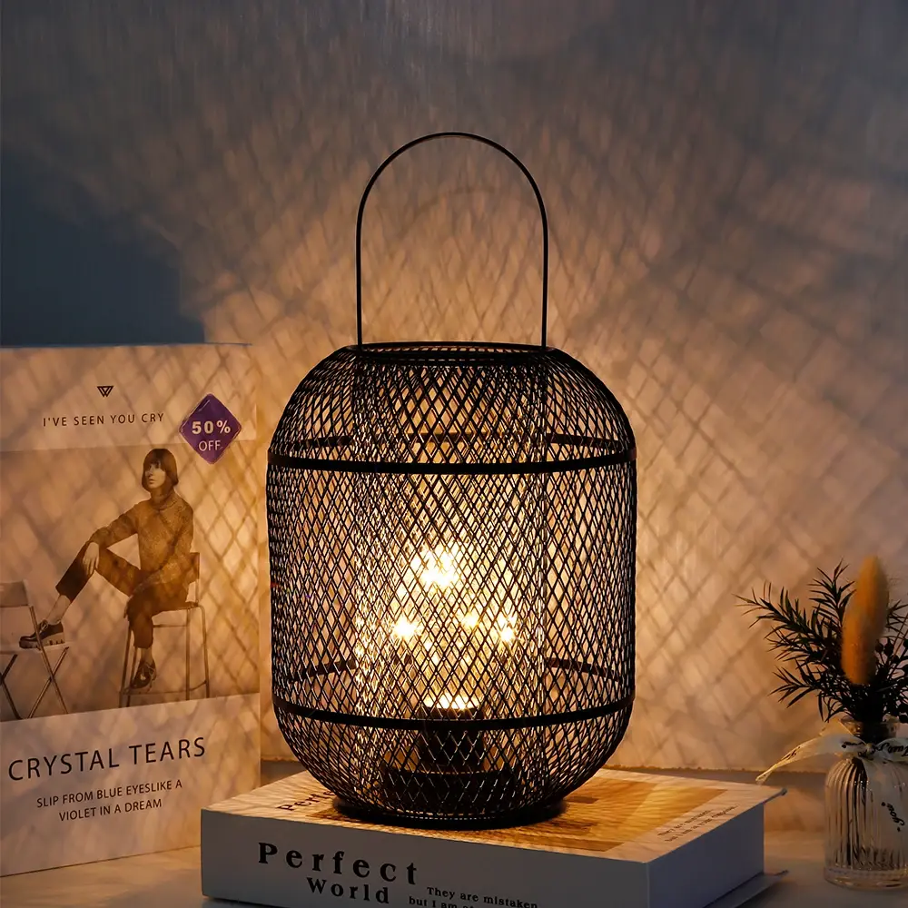 Metal Cage Table Lamp Black - - NEW IMAGE 3