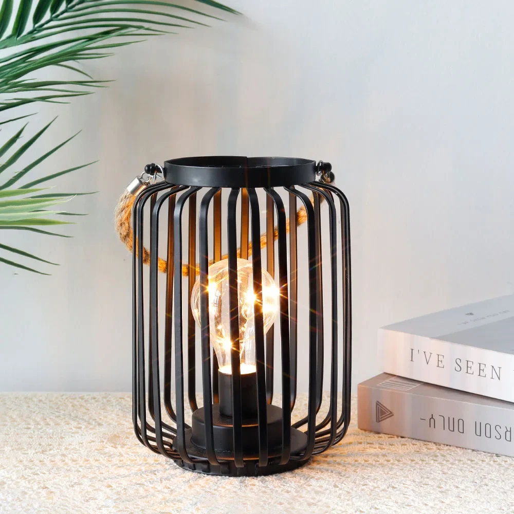 Iron Metal Cage Table Lamp Battery-powered Cordless Desk Lamp Hanging Bulb Lamp For Garden Indoor Decoration 1