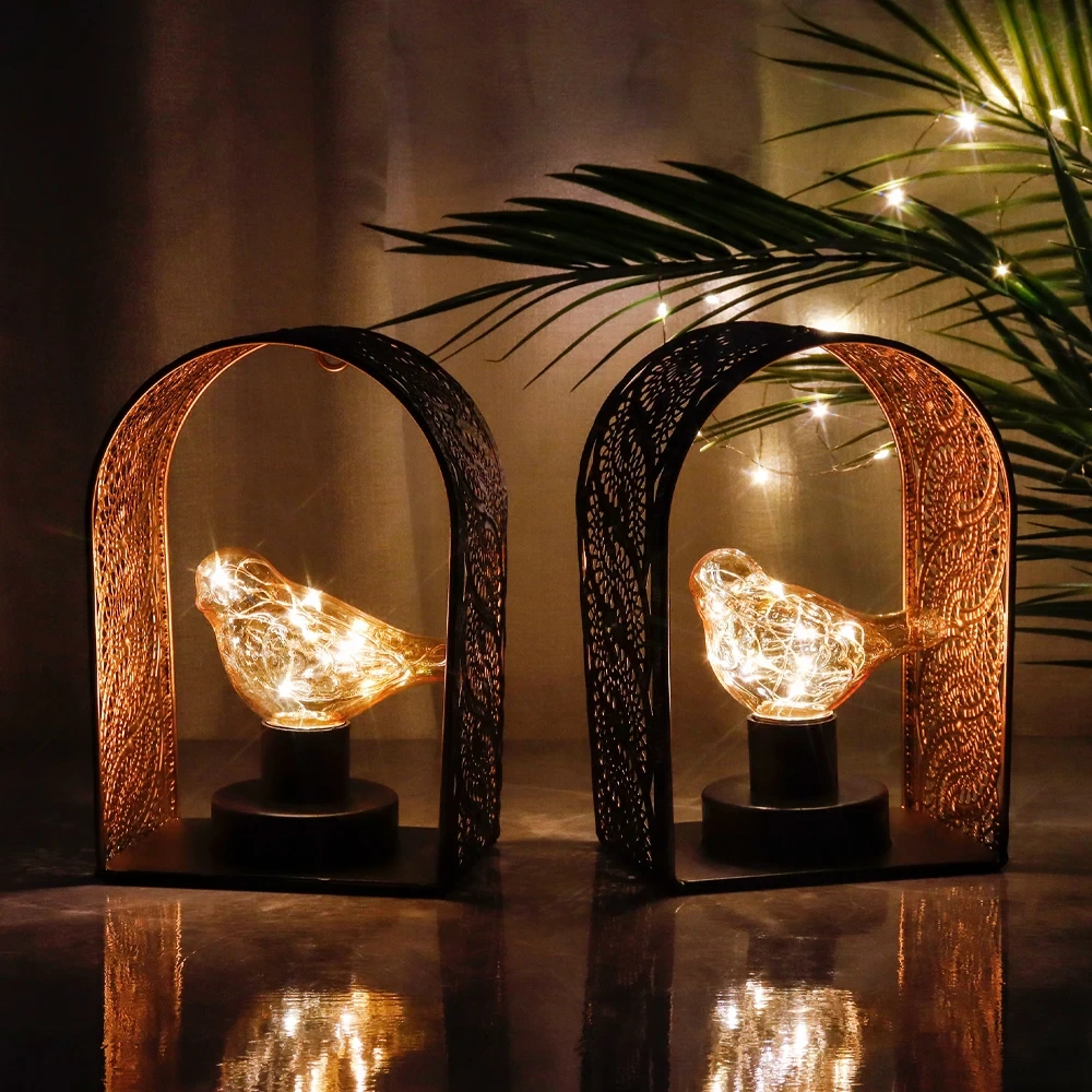 Home Decor Black Arch Design Iron Light Christmas Bird Led Bulb Light Portable Hanging Wall Light With Small Ring 1