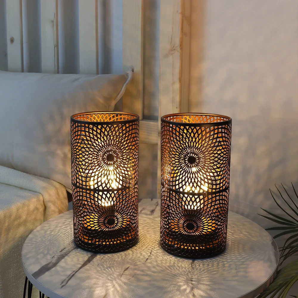 Set Of 2 Wholesale Black Pillar Portable Cordless Decorative Led Battery Table Lamp Hotel Bedroom Night Light 1