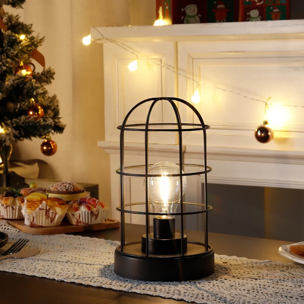 Nordic Zwarte Vogelkooi Batterij Tafellamp Led Decoratieve Draadloze Lamp Bruiloft Vakantie Decor Draagbare Lamp 1