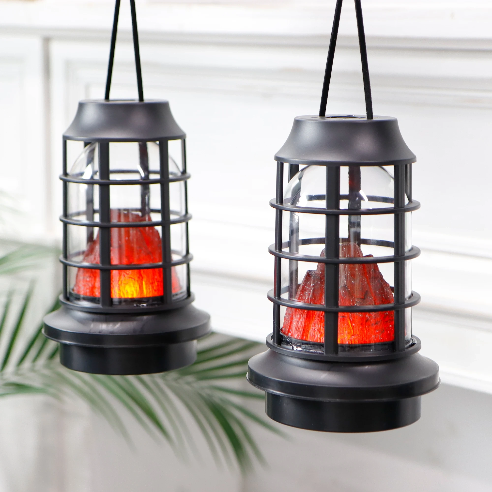 2023 Newish Set Of 2 Portable False Flame Battery Lamp Hanging 3*aaa Battery Outdoor Camping Light 1