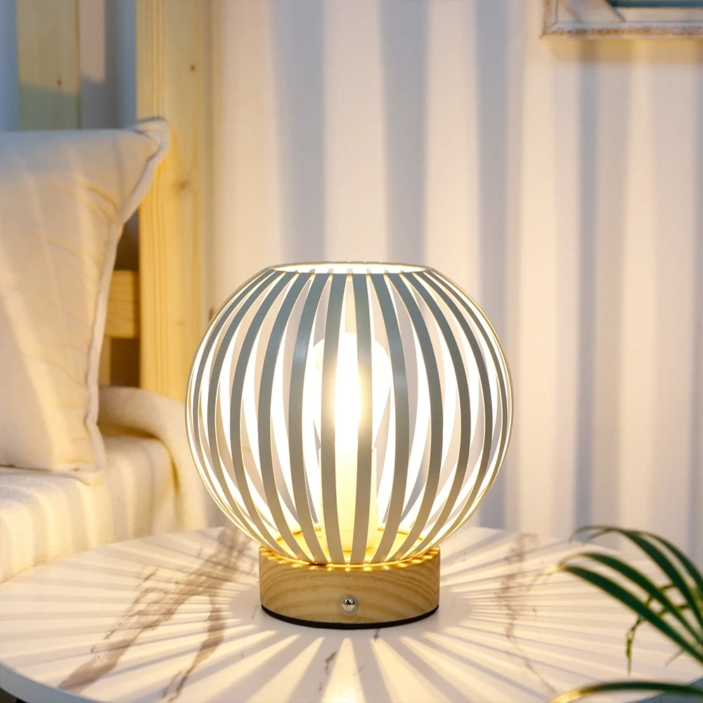 Metal Cage Table Rechargeable Lamp Wooden Base Modern Artistic Lamp Warm Light Night Lamp For Indoor Decor 1
