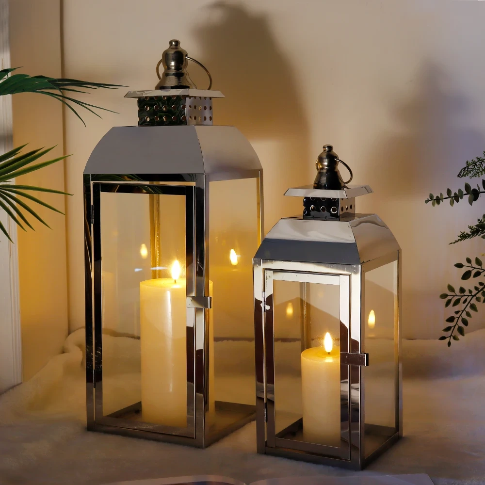 Set De 2 Lumanari De Nunta Lanterna De Pardoseala De Otel Inoxidabil Suport Lumanari Decorativ Modern 1