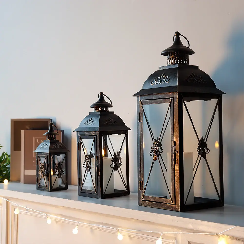 Hurricane Lanterns for Candles Iron & Glass - - NEW IMAGE 4