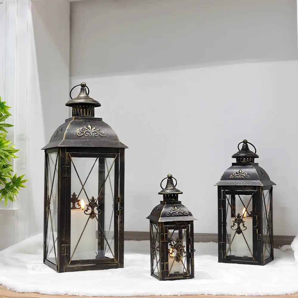 Hurricane Lanterns for Candles Iron & Glass - - NEW IMAGE 6