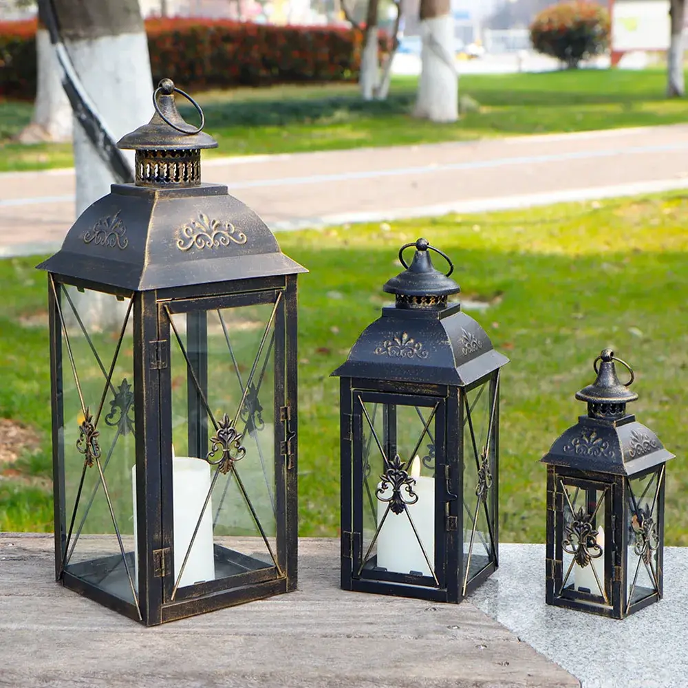 Hurricane Lanterns for Candles Iron & Glass - - NEW IMAGE 2