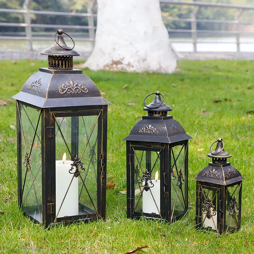 Hurricane Lanterns for Candles Iron & Glass - - NEW IMAGE 3