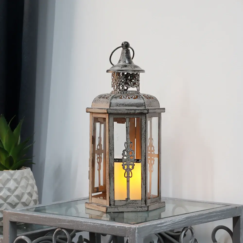 Outdoor Candle Holder Lantern Metal & Tempered Glass by NEW IMAGE 2