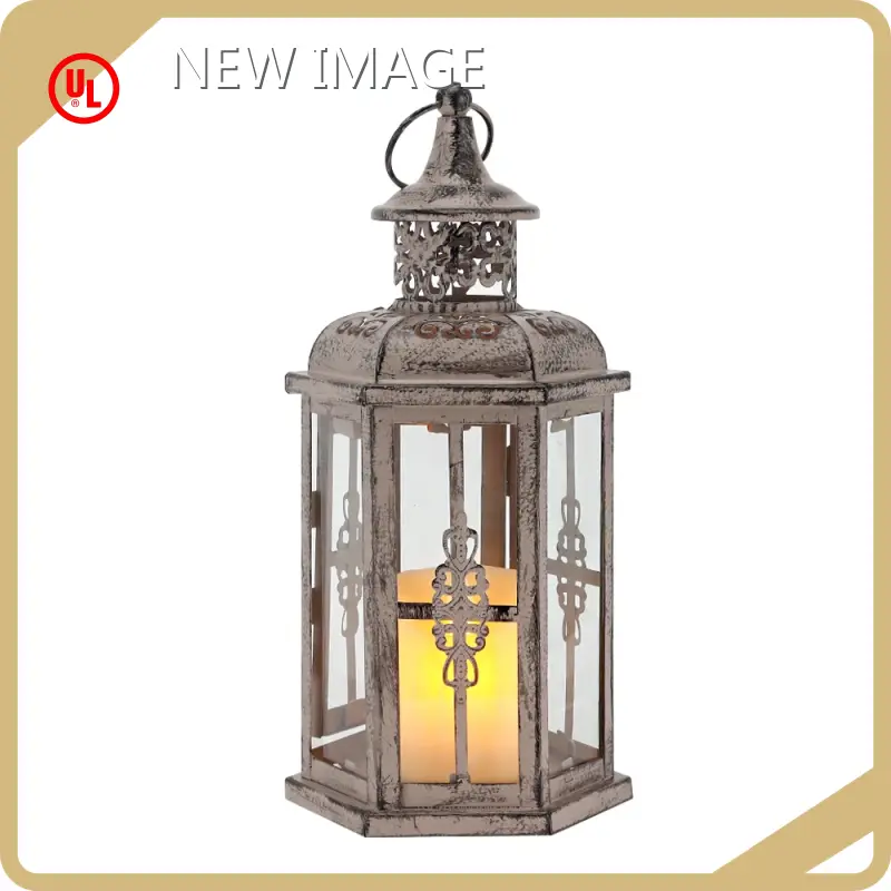 Outdoor Candle Holder Lantern Metal & Tempered Glass by NEW IMAGE 1