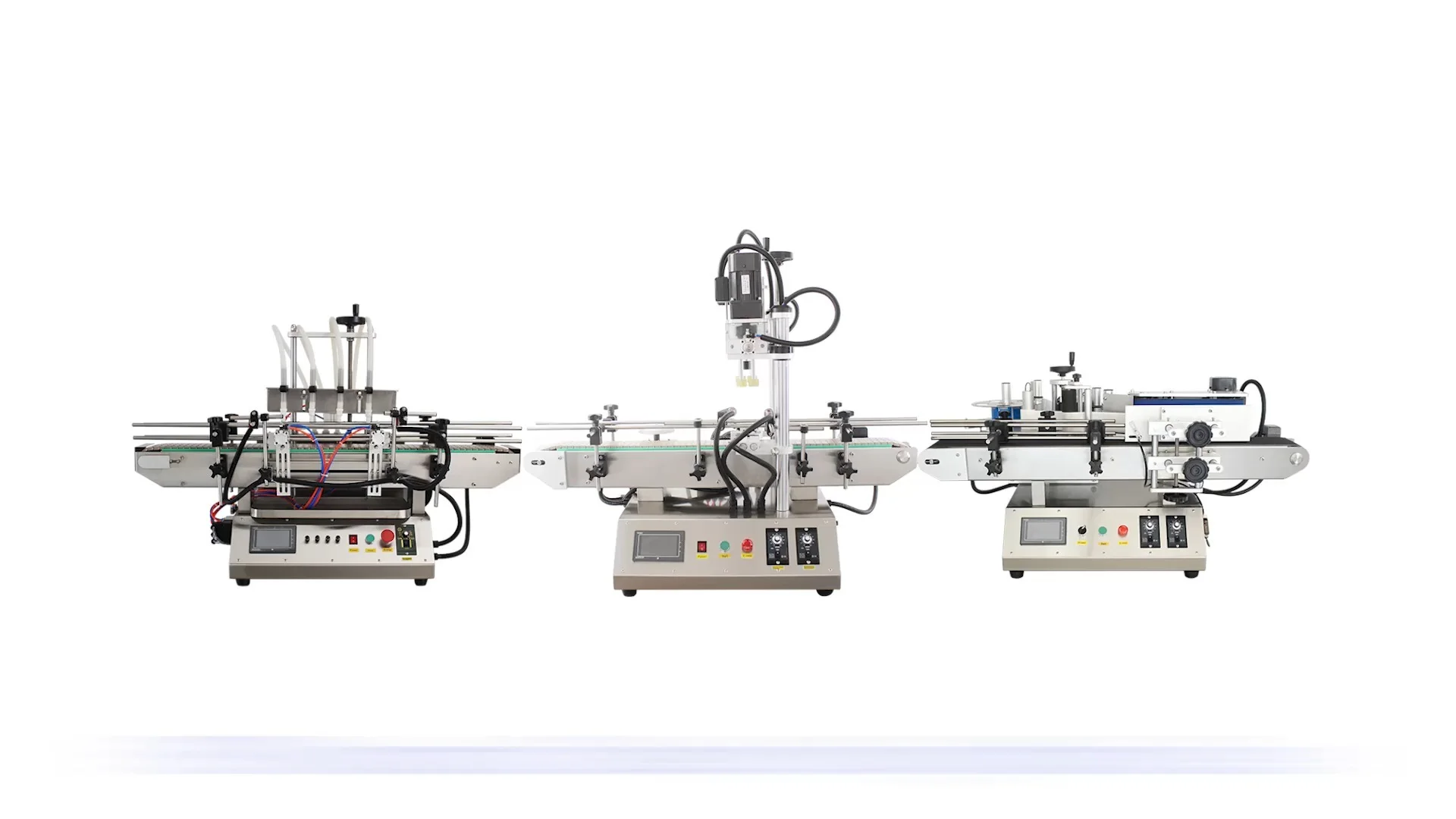Desktop Automatic 4 Head Bottle Liquid Filling Capping Labeling Packing Production Line 1