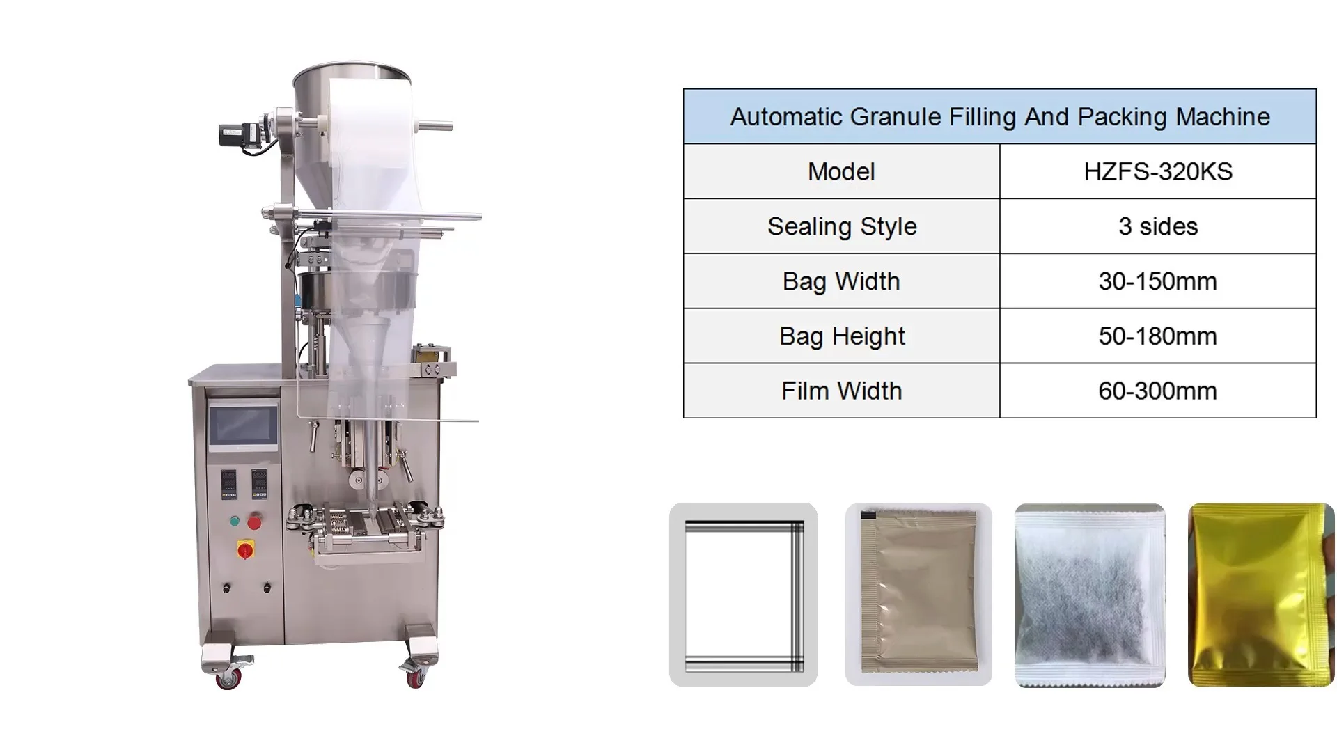 Automatic Particle Three-Sides-Seal Bag Filling Sealing Packaging Machine 1
