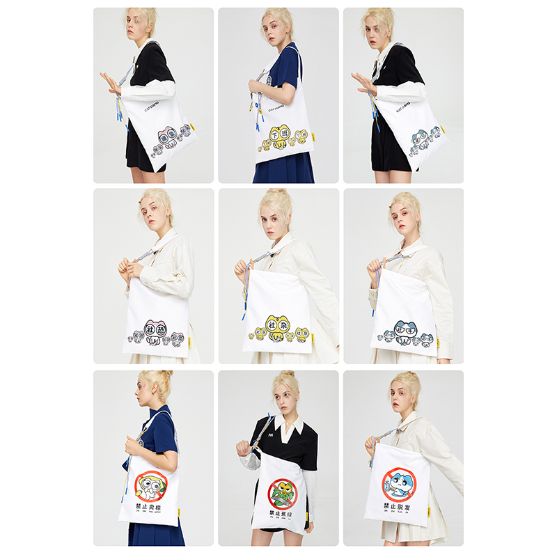 Custom Logo and Print Canvas Tote Bag Cartoon Handbags for Students DIY Art Craft Bags Ladies Shopping bags 1