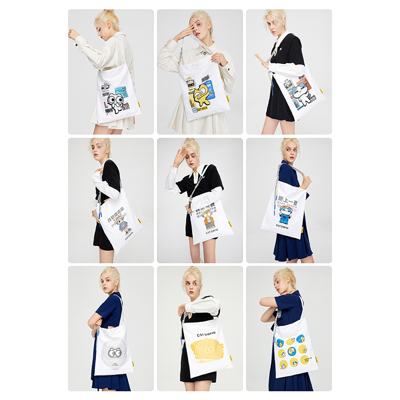 Custom Logo and Print Canvas Tote Bag Cartoon Handbags for Students DIY Art Craft Bags Ladies Shopping bags 7