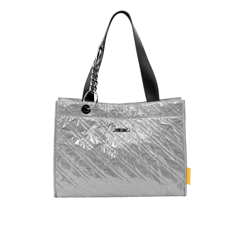 Newest fashion high visibility silver grey grocery reflective polyester reflector handle bag shopping reflective tote bag 2