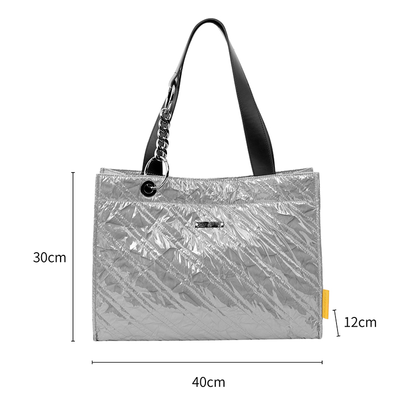 Newest fashion high visibility silver grey grocery reflective polyester reflector handle bag shopping reflective tote bag 7